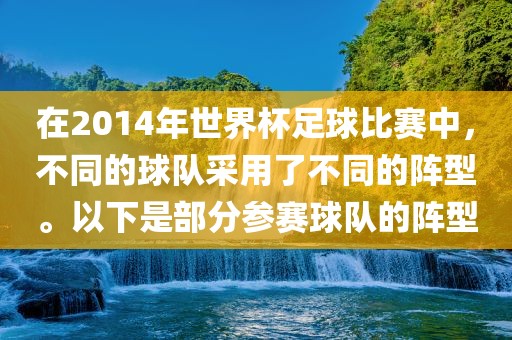 在2014年世界杯足球比赛中，不同的球队采用了不同的阵型。以下是部分参赛球队的阵型